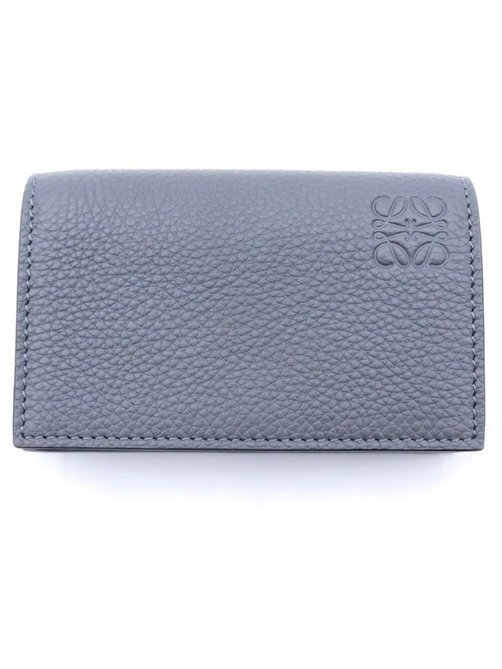Loewe Anagram Business Card Case Soft Grain Calfskin Snap Button Gray